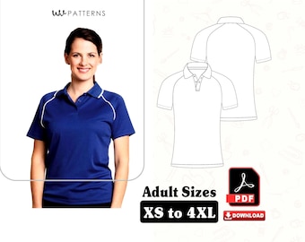 Damespolo met raglanmouwen Naaipatroon: XS-4XL (pdf-download A4/US Letter-formaten)