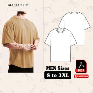 Men&#39;s Oversize T-Shirt Sewing Pattern: Short Sleeve, Sizes S-5XL (PDF Download)