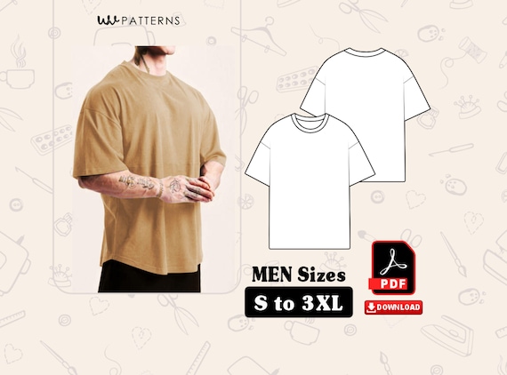Men's Oversize T-Shirt Sewing Pattern: Short Sleeve, Sizes S-5XL (PDF Download)