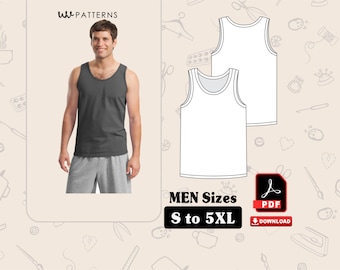 Men's Tank Top Sewing Pattern: U-Neck & Round Neck, Sizes S-5XL (PDF Download)