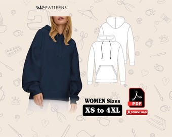 Women's Hoodie Sewing Pattern: XS-4XL, Instant PDF Download