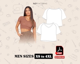 Crop Top V Neck Sewing Pattern: Short sleeve crop top XS-4XL (PDF Download A4/US Letter Sizes)