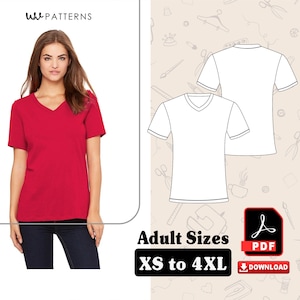 T Shirt Short Sleeve v neck Sewing Patterns for women | T Shirt Short Sleeve v neck Sewing pattern | Sizes XS to 4XL | PDF Instant download
