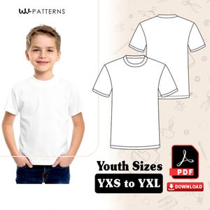 Kids T-Shirt Sewing Pattern: Short Sleeve Crew Neck (PDF Download, YXS-YXL Sizes)