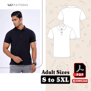 Polo Shirt Sewing Patterns for men  | Polo Shirt Short Sleeve Sewing pattern | Sizes S to 5XL | PDF files