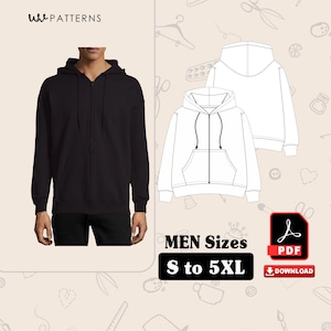 Mönster för herrtröja med dragkedja: Storlekar S-5XL (PDF-nedladdning)