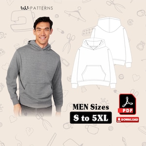 Pullover Hoodie Sewing Patterns for men | Men Pullover Hoodie Sewing Pattern | hoodie sewing pattern | Sizes S to 5XL |  PDF files Download