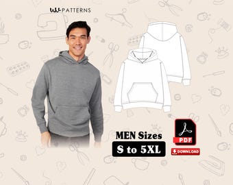 Men's Pullover Hoodie Sewing Pattern: Sizes S-5XL (PDF Download)