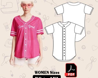 Women's Baseball Jersey Sewing Pattern: Full Button, Sizes XS-4XL (PDF Download)