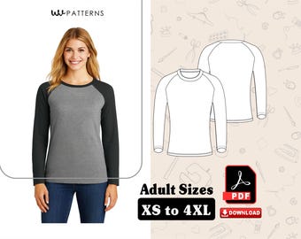 Raglan Long Sleeve Shirt Sewing Patterns for Women | Women American Shirt full Sleeve Sewing pattern | Sizes XS to 4XL | PDF Download