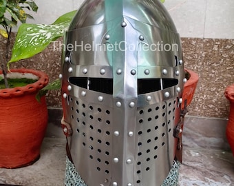 Medieval Nurnberg. Bascinet Helmet with Chainmail | 16 Ga Steel | Knight Armor