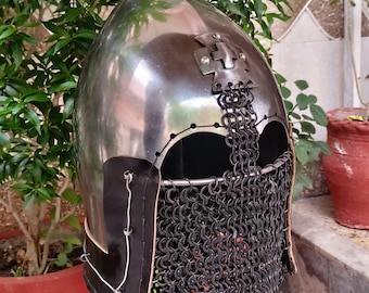 Casco Hounskell Bascinet medieval: armadura de caballero de acero de calibre 16