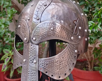 Casco vikingo medieval Nosal hecho a mano: acero calibre 18, talla para adulto