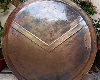 Escudo espartano: Escudo redondo antiguo artesanal - Réplica del rey Leónidas
