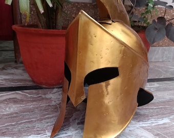 Casco espartano: réplica de la película "El rey Leónidas 300" con forro de cuero