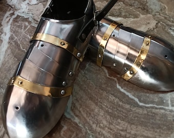 Escarpes de armadura de caballero medieval: disfraz de LARP de acero de calibre 18
