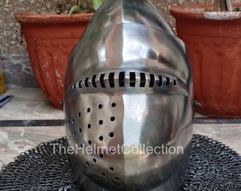 Medieval Churburg Bascinet Helmet with Aventail Chainmail | 16 Ga Steel Knight Armor