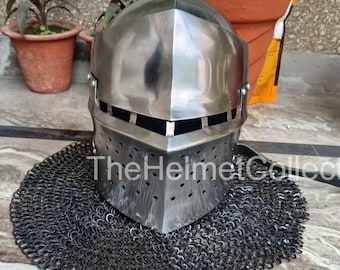 Casco de cota de malla de caballero medieval de acero calibre 16, armadura para SCA, LARP y cosplay.