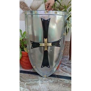 Personalized Medieval crusader shield Black cross kinght warrior armor templar steel armour Cristmas gift