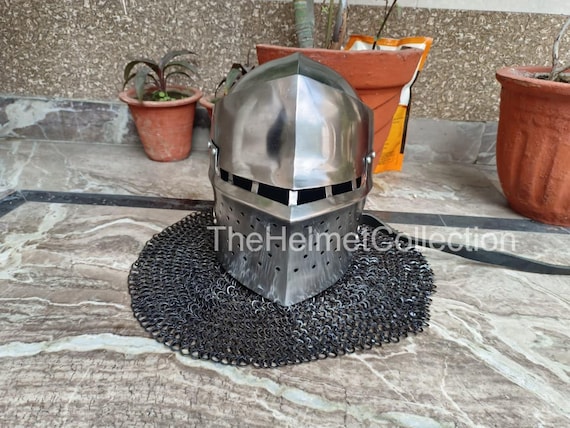Medieval Knight Chainmail Helmet 16 Gauge Steel SCA LARP Cosplay Armor,