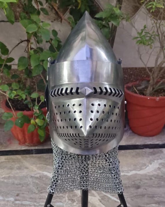 Medieval Bascinet Helmet with Klappvisor | 16 Gauge Steel | Padded Interior | Chainmail Helmet