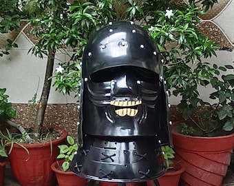 Casco de armadura samurái medieval hecho a mano: acero negro pesado