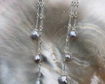 Sterling silver and keshi pearl waterfall earrings