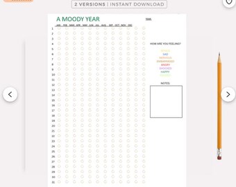 A Moody Year Printable - Mood Tracker, Exercise Tracker, Reading Tracker, Health Tracker, ect. A4/A5/Letter/Half Size/PDF