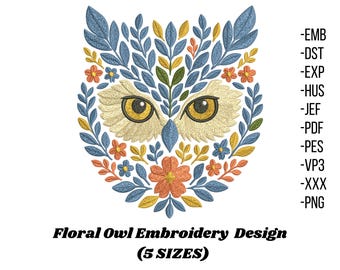 Floral Owl Embroidery Design – Woodland Animal Embroidery (Instant Download)