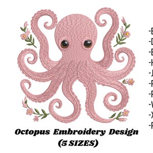 Octopus Floral Machine Embroidery Design (Digital Download)