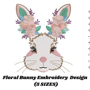 Floral Bunny Embroidery Design, Bunny Machine Embroidery, Cute Rabbit Embroidery Pattern, Spring Bunny Embroidery, Easter Bunny Embroidery