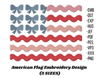 American Flag Embroidery Design, Patriotic Bow Embroidery file, Machine Embroidery File (Instant Download)