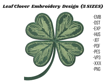 四つ葉のクローバーの刺繍デザイン：聖パトリックの日のシャムロック