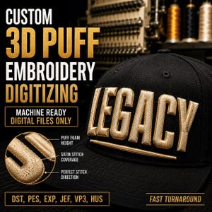 CUSTOM 3D PUFF EMBROIDERY Digitizing (Digital File)