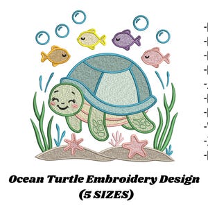 Sea Turtle Embroidery Design: Ocean Animal Pattern (5 Sizes, Digital Download