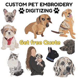 Custom Pet Embroidery Digitizing, Dog Cat Portrait, Pet Digitizing, Dog & Cat Outlined and Detailed