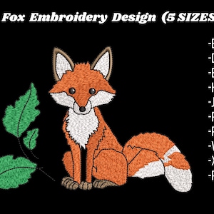 Fox Embroidery Design with Leaf: Woodland Animal Pattern (Instant Download)