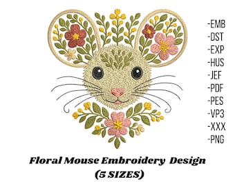 Floral Mouse Head Embroidery Design: Magic Flower File (Instant Download)