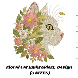 Katze Blumenmuster Stickdatei: Boho Kitty Muster (Digitaler Download)