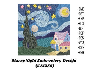 ヴィンセント ヴァン ゴッホ #1 星月夜にインスパイアされた機械刺繍