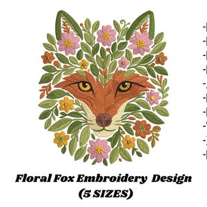 Floral Fox Embroidery Design, Fox Machine Embroidery Pattern, Pastel Leaf Animal, Fox Floral Design, Cute Woodland Animal Embroidery, 5 size