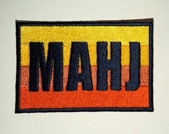 Parche termoadhesivo retro MAHJ / Accesorio para el juego de Mahjong amarillo y naranja