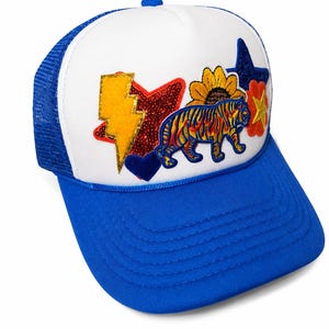 Blue Tiger Trucker Hat | Trendy Patch Hat | Retro Foam Snapback | Boutique Baseball Cap