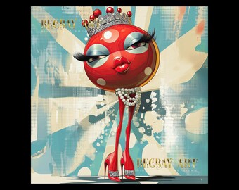 Princess Penelope – Cherry Royale Collection | Pop Art Queen | Red & Gold Digital Art | Instant Download