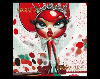 Empress Nada – Cherry Royale Collection | Pop Art Queen | Red & Gold Digital Art | Instant Download