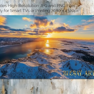 Sonnenuntergang Farben Lake Tahoe Digitale TV-Kunst - AI Landschafts-Downloads für 16: 9-Bildschirme, Wandkunst für Smart-TVs, Rahmen, Monitore, png jpg -Dateien