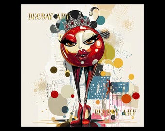 Countess Coco – Cherry Royale Collection | Pop Art Queen | Red & Gold Digital Art | Instant Download