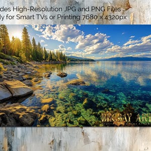 Lake Tahoe am frühen Morgen Digitale TV-Kunst - AI Landschafts-Downloads für 16: 9-Bildschirme, Wandkunst für Smart-TVs, Rahmen, Monitore, png jpg -Dateien