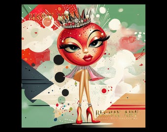 Lady Lucy – Cherry Royale Collection | Pop Art Queen | Red & Gold Digital Art | Instant Download