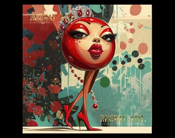 Sultana Sue – Cherry Royale Collection | Pop Art Queen | Red & Gold Digital Art | Instant Download